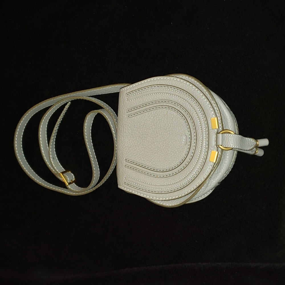 Authentic Chloe Marcie small saddle bag in light grey, like new